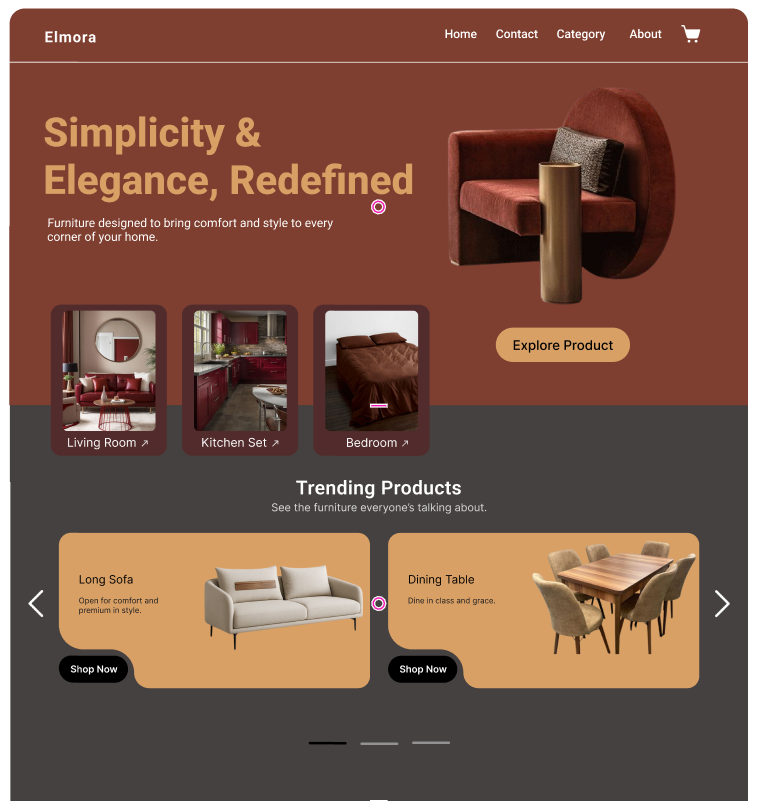Elmora furniture landing page designed by Yoseph Fetene